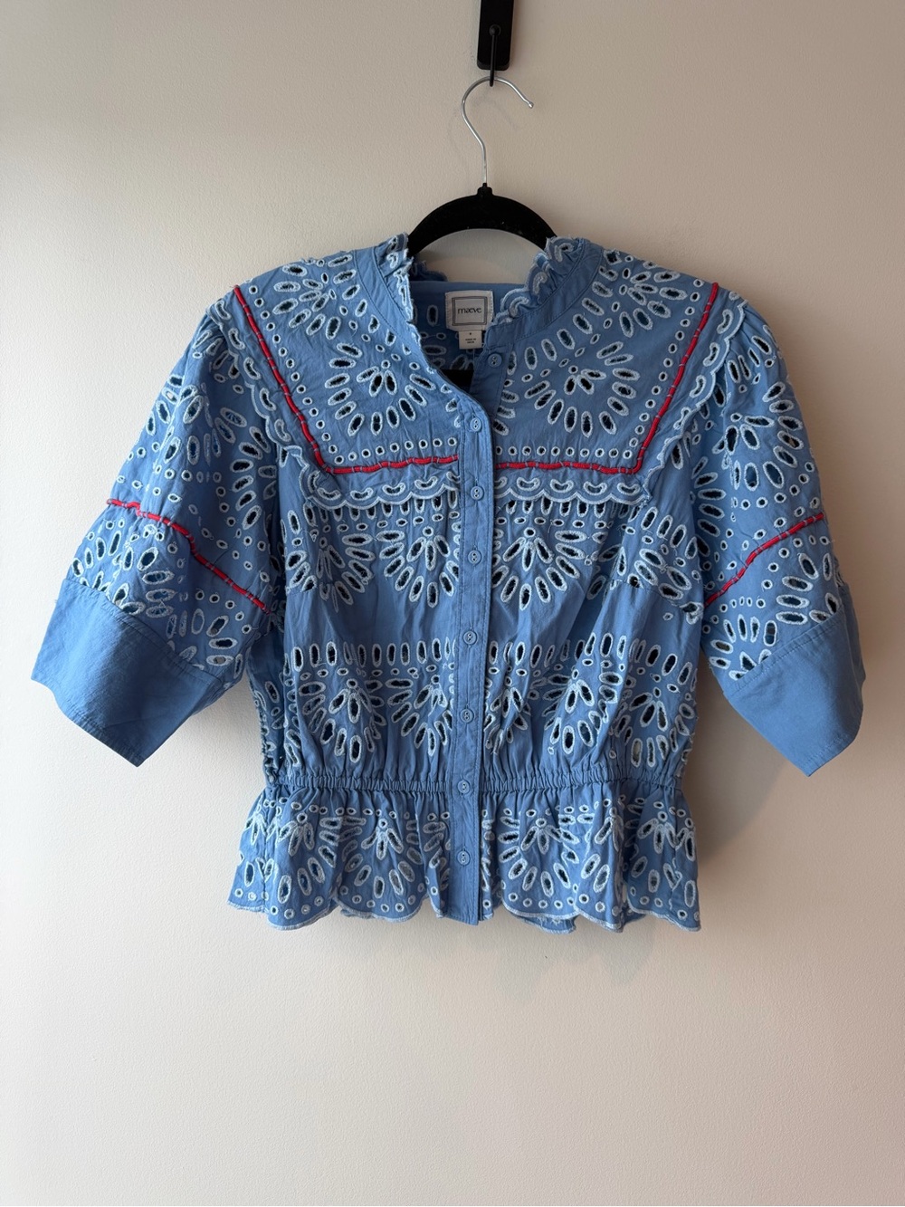 Anthropologie Maeve Eyelet Buttondown Peplum Blouse NWT - Picture 3 of 5